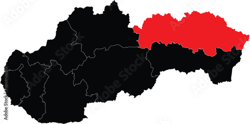 Vector Map of Presov Region on Slovakia Map