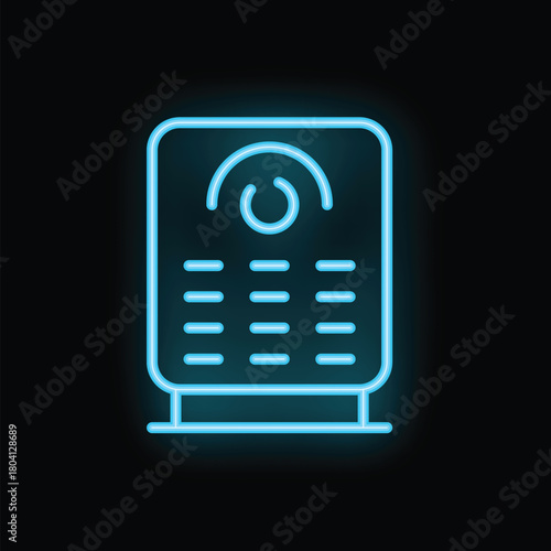 Bright glowing blue neon sign representing a mobile phone showing a list of contacts on a dark background