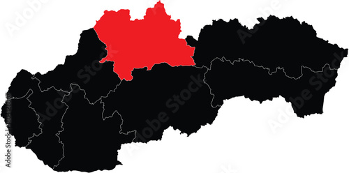 Vector Map of Zilina Region on Slovakia Map