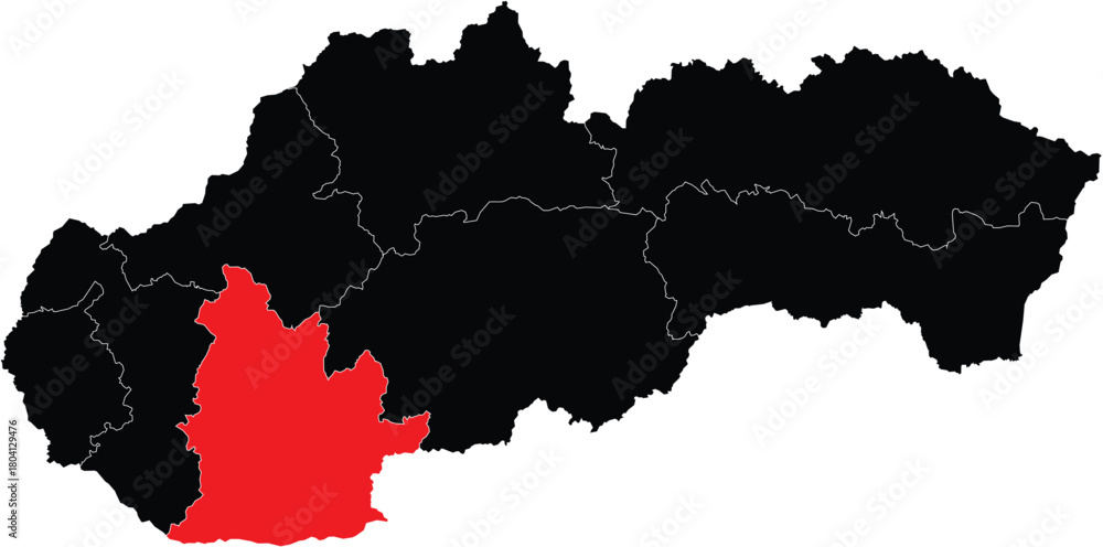 Naklejka premium Vector Map of Nitra Region on SlovakiaMap