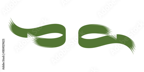 Two olive green brush stroke swirls facing each other on a white background in a minimalist design