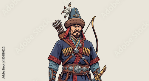 Kazakhstan's Independence Day illustration, featuring a warrior with bow and arrow, traditional attire