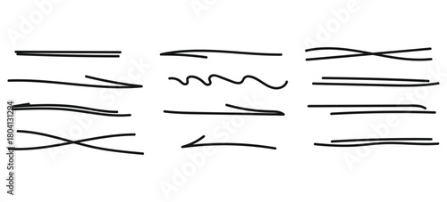 Artistic Hand Drawn Style Underlines and Text Separators, Scribble Doodle Markings, Black Vector Line Collection
