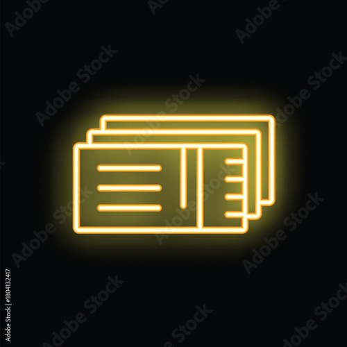 Neon yellow air tickets glowing on black background representing travel and tourism industry