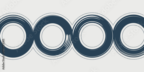 A repeating pattern of four dark blue circles with dotted outlines on a light gray background design