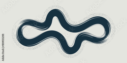 Abstract dark blue brush stroke design with dotted outline on a light gray background art piece