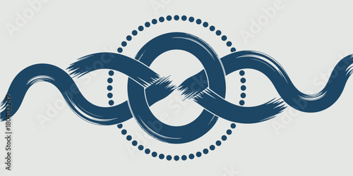 A stylized dna strand with a knot in the center and a dotted circle around the central knot design