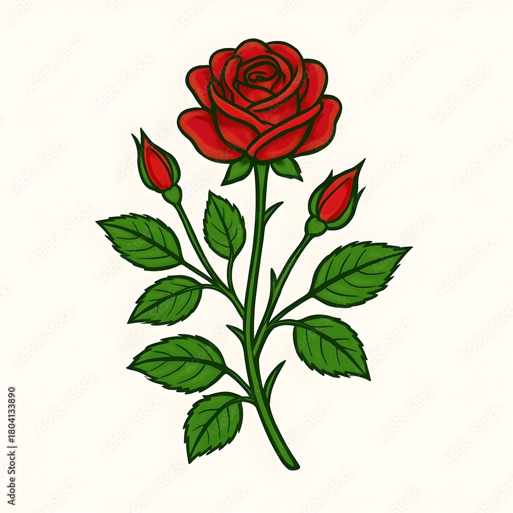 Fototapeta premium Red rose with leaves