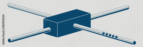 A blue rectangular block with four silver tubes extending from it on a light gray background image art