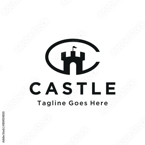 Modern initial letter C Castle with minimalist flag icon for strong reliable architecture kingdom ancient medieval logo design
