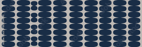 A repeating pattern of dark blue oval shapes arranged in vertical columns on a light gray background plain