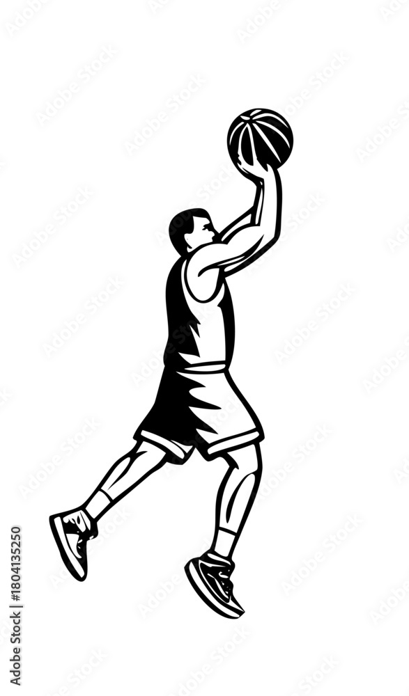 Fototapeta premium Basketball player jumping with ball in action pose