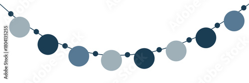 A garland of circles in various shades of blue and gray hanging against a plain white background image
