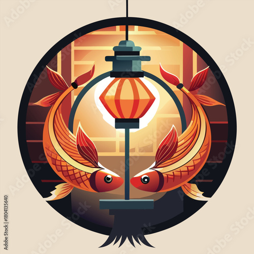 Circular Prosperity Icon - Chinese New Year Fish Design