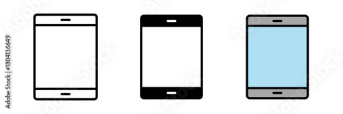 Tablet icon showing a rectangular device with rounded corners and a small circular home button or screen outline. Designed in a clean line-art style for apps, devices, technology, and UI elements.