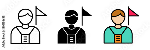 Tourist guide icon showing a person holding a small flag or sign, symbolizing a guided tour leader.