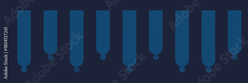 A pattern of blue vertical rectangles with rounded bottoms on a dark blue background in a repeating sequence