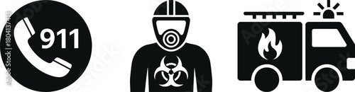 Icons representing emergency services including fire and hazmat team
