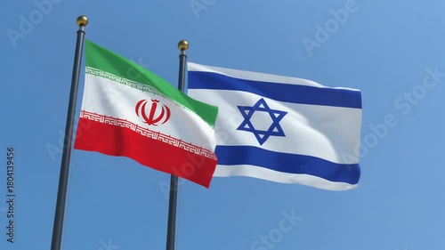  Looping video flags of Israel and Iran against a blue sky