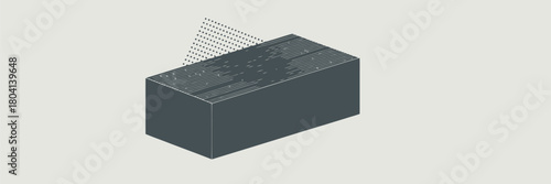 A gray rectangular prism with a dotted triangular pattern on top against a light gray background plain style