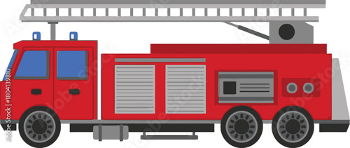 Long Fire Apparatus with Extended Aerial Ladder - Emergency Transport