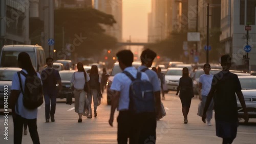 Pedestrians Commuting In Rush Hour Traffic - Business Commuters Traveling to Work