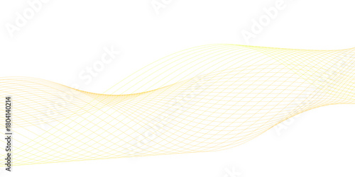 Golden wavy curve line with digital future technology concept background. Line art striped graphic template, banner background. Vector illustration.	