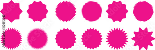 Set of circles with zigzag edges, Sunburst sticker shapes, Rounded starburst zigzag badge, Vector shapes, circle and star shaped price tag, discount and sale label stickers, sale badge offer promo tag