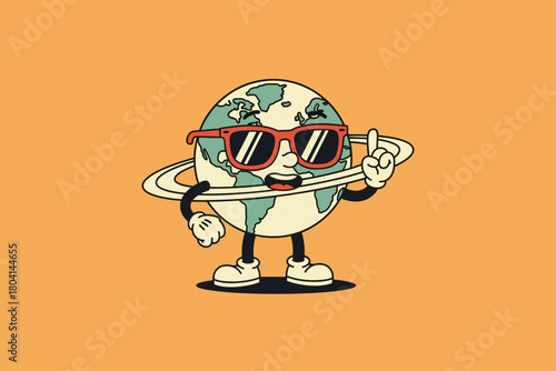 Cool Cartoon Planet Earth Character Wearing Sunglasses and Rings