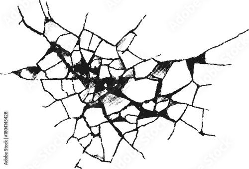 Shattered glass vector texture with cracked surface and dynamic burst pattern. Abstract radial fractures and strong contrast for realistic destruction visuals.