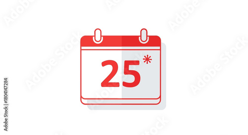 A minimalist red and white calendar icon showing the 25th day with a small sun.