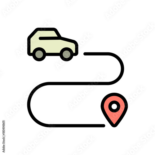 Car in map pointer color icon. Taxi, car sharing or rental car location. Vector illustration.