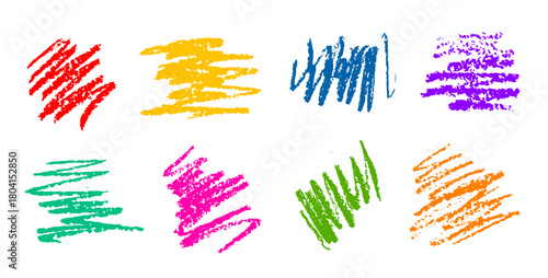 Set of abstract drawings drawn with colored pencils on a white background