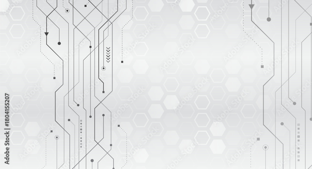 Obraz premium Minimalist tech background with thin circuit lines and soft hexagonal patterns, creating a clean futuristic interface design ideal for technology, engineering, and digital presentations.