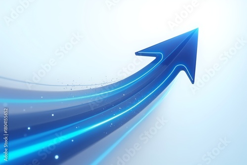 Blue glowing arrow soaring upward, symbolizing growth and progress against a soft gradient background.