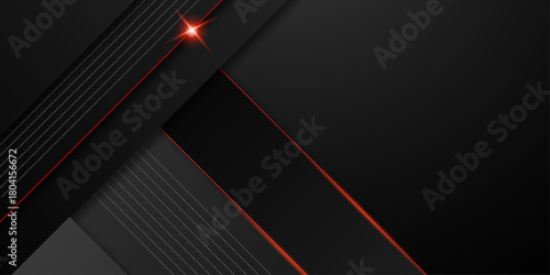 Abstract modern 3d red, black background with lines arrow geometric overlap shape elements. Red maroon and black gradient with stylish line and square decoration suit for presentation design. vector. 
