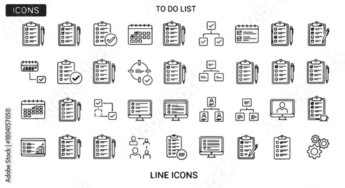 Set of to-do list icons simple line vector elements for project management isolated on white backgro