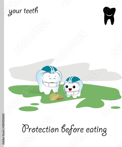 caricature of a dental funny teeth vector. protecting teeth before eating.eps