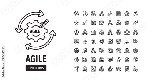 Agile line icon set thin outline vector symbols for business management and software development iso
