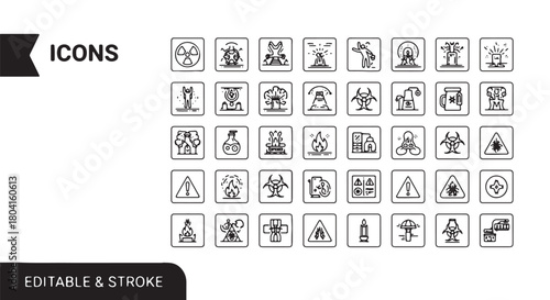 Set of hazard icons simple line vector design for safety and warning signs