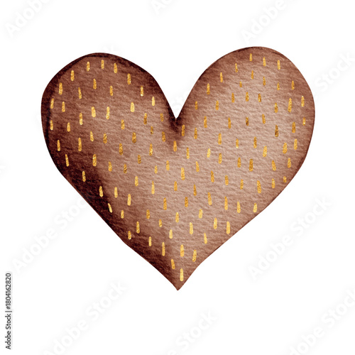 Vector Watercolor brown Heart Freehand with golden elements . Black lives matter. Valentine's Day decoration. Nude and neutral colors. Hearty watercolour gold hand drawn
