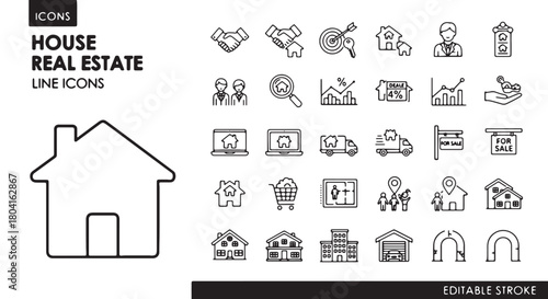 Real estate line icon set simple vector outline symbols for property business isolated on white back