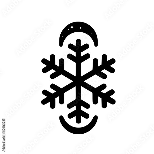 Snowflake and crescent moon icon vector illustration symbolizing winter mystical night and celestial design concept