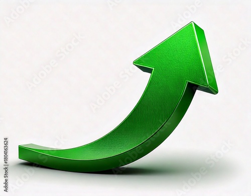Green curved graph with arrow icon. Arrow illustration pointing up. Counterclockwise 
