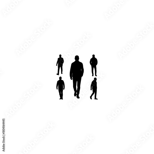Dynamic group of people walking silhouettes for modern design projects or architectural renderings use now
