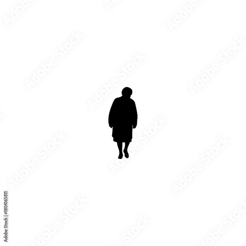 Silhouette of senior woman walking, depicting aging, solitude, or loss in stark simplicity