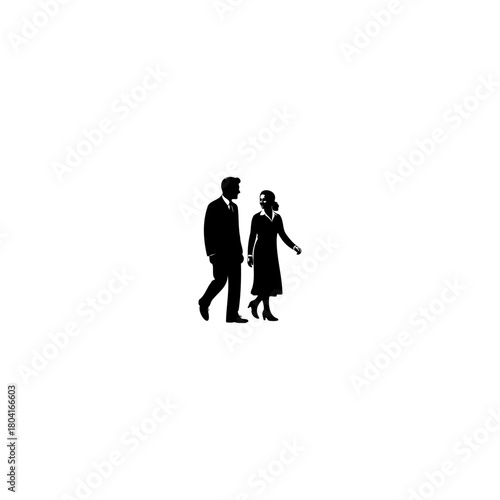 Dynamic silhouettes of business partners walking together in monochrome style for corporate success