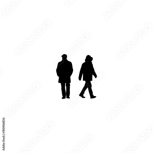 Two pedestrians silhouettes strolling casually, perfect for urban planning and architectural visualizations