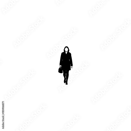 Sophisticated businesswoman walking with confident stride in black silhouette style, perfect for branding projects