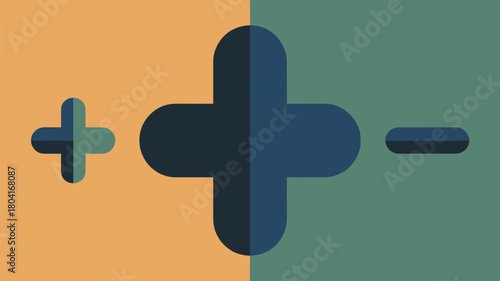 Plus and minus signs symbolise addition and subtraction for financial growth or medical concepts in an abstract design with earthy tones